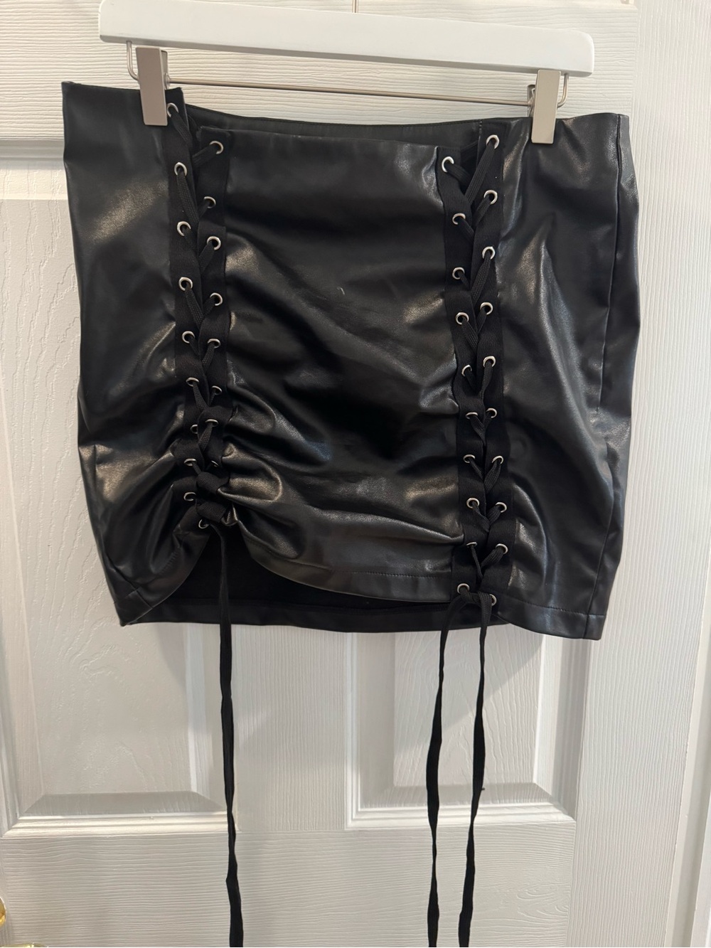 Black Faux Leather Lace-Up Top